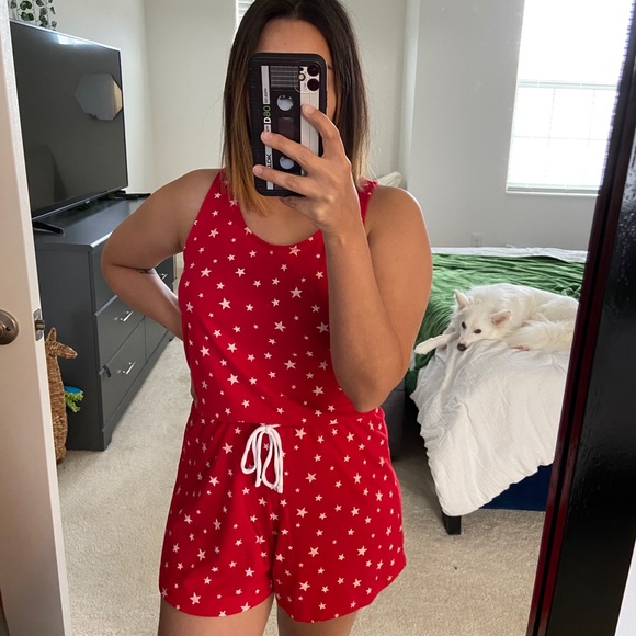 modern lux | red & white star print romper - Picture 3 of 11